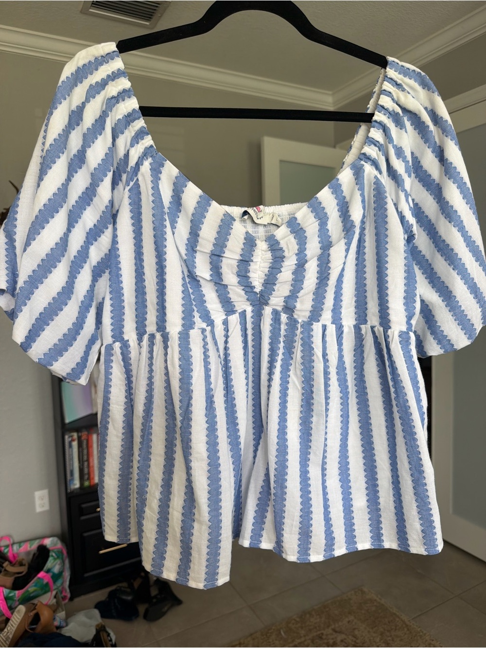 Vinyard Vines Women’s Blue and White Striped Peplum Top